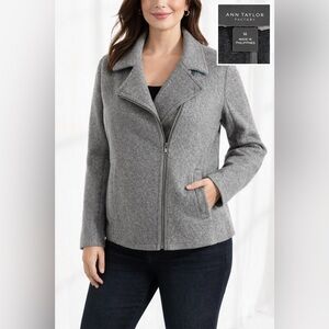 Ann Taylor Factory Gray Moto Zip Jacket Size 16 | Soft Structured Coat